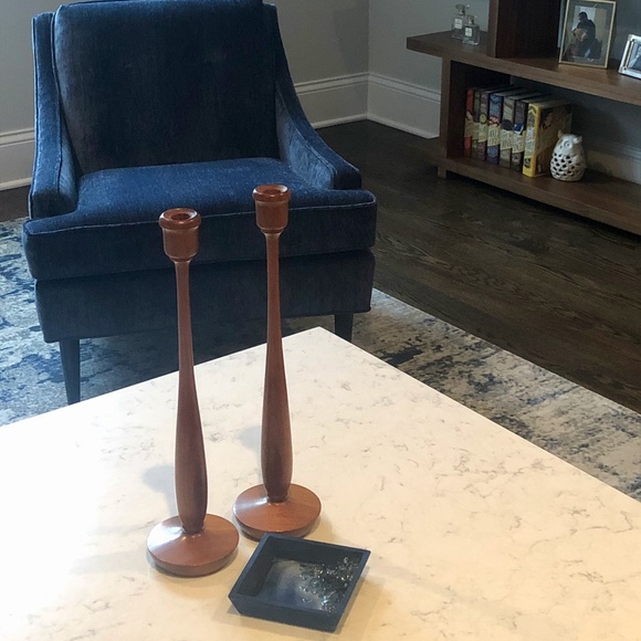 VINTAGE 1967 Handmade Extra Tall Wooden Candlestick Holders - Set of 2 - Picture 8 of 9